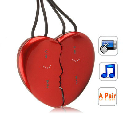 Loves Heart Shaped Necklace 2GB Touch Button MP3 Player, Red (2 pcs in one packaging, the price is for 2 pcs)